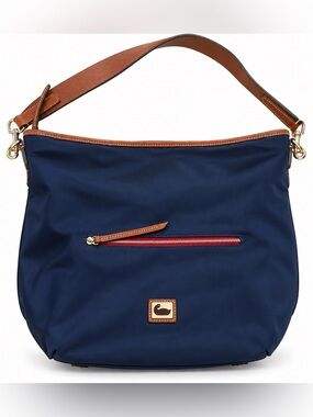 Dooney Bourke Navy Blue Nylon Leather Trim Hobo Shoulder Bag Purse